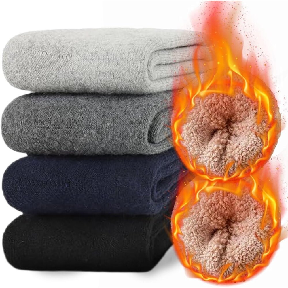 5 Pairs Wool Socks Mens - Warm & Thick Winter Socks with Thermal Cushion for Hik